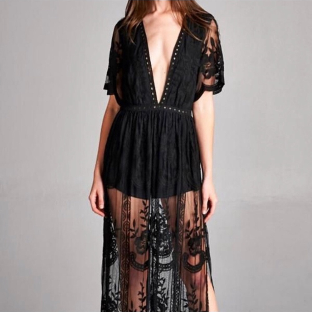 Honey Punch Black Lace Maxi Dress